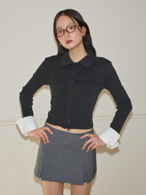 Cuffs Collar Cardigan_ Black