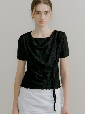 comos 1402 drape neck string detail T-shirt (black)