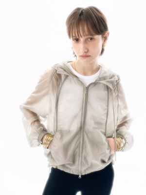 SHIRRING SHEER HOODED WINDBREAKER LGR