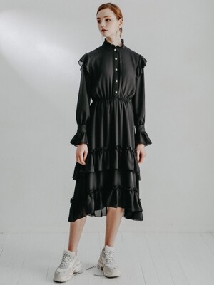 티어드 프릴 드레스(BLACK)