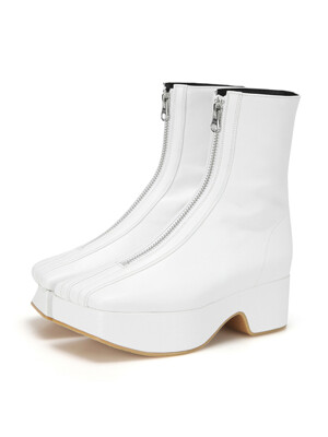 Squared toe zip front ankle boots | White