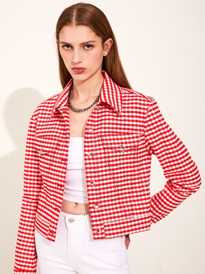 Checker Checker! Denim Jacket [Baby Red]