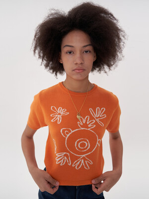 jacquard crop knit_orange