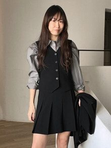 아우터 - 프론트로우 (FRONTROW) - [Drama Signature] Cropped Button-Down Vest_3color