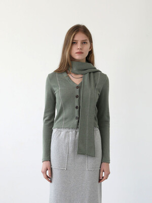 Scarf stitch crop cardigan - olive green