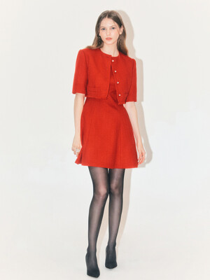 [SET]MAISIE Half sleeve tweed bolero jacket + KENNEDY Sleeveless flared tweed mini dress (Scarlet red)