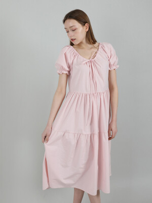 Romantic Shirring Long Onepiece (Pink)