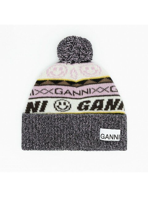 럭셔리액세서리 - 가니 (GANNI) - 22FW 가니 로고 그래픽 멀티컬러 폼폼 울 비니 A4579554