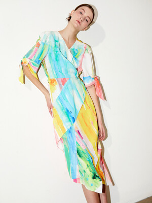 Abstract Wrap Dress-Blue