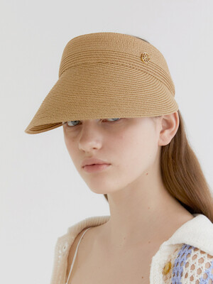 round logo pendant raffia sun visor (C007_beige)