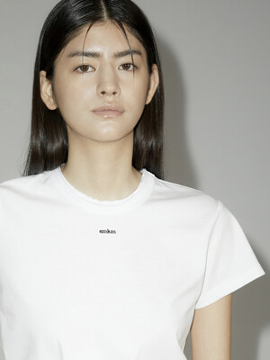 SUPIMA Curlup Neck Embroidery Tshirts_WHITE