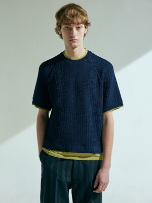 LAYERED HALF SLEEVE KNIT [NAVY]