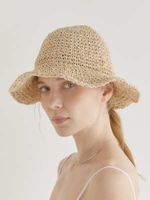 natural raffia bucket hat (C023_ivory)