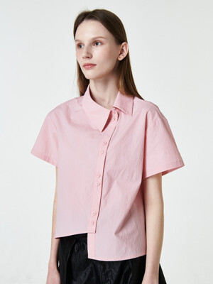 Diagonal Button Shirt_Pink