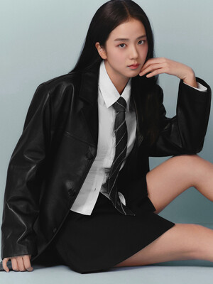 UNISEX LAMBSKIN LEATHER HALF JACKET BLACK_UDJA3C101BK