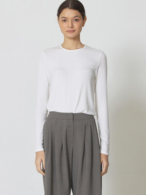 [ver.2023 Fall New] Wool jersey sleek neck top warm ivory