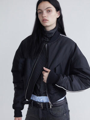 Line crop bomber jacket - Black