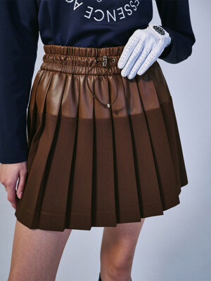 FAUX LEATHER COMBO MINI SKIRT_BROWN IVORY