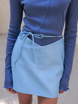 VEGAN LEATHER MINI SKIRT_SKY BLUE