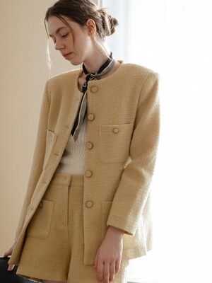 Spring Wool Tweed Jacket (Butter)
