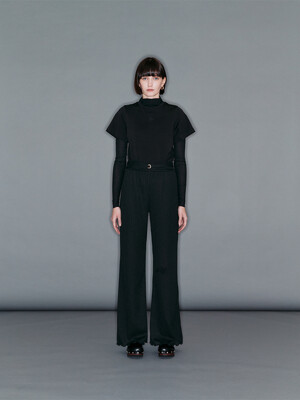 FANG Lettuce edge belted banding pants Black