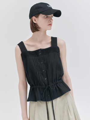 24N summer pin-tuck sleeveless blouse [BK]