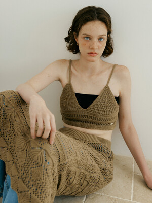 Weave Crochet Two-piece (Top & Skirt) (brown)