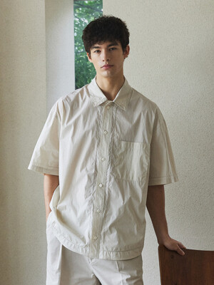 Embroidery Punching Shirt (Light Beige)