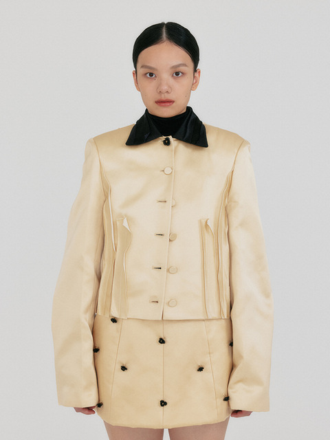 잉크]ZROEL Flower Cropped Jacket - Yellow