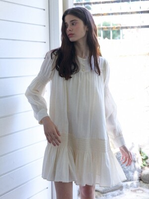 smock shirring mini dress_ivory