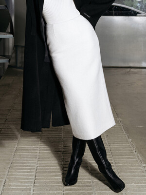 H-line tweed long skirt - ivory
