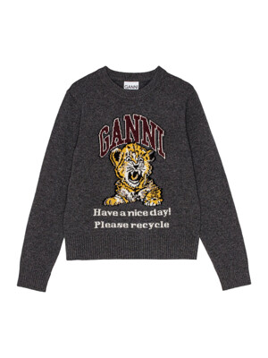Graphic Wool Mix Tiger Crewneck_Gray Quill_K2278