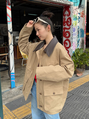 코튼 워크 하프 자켓 베이지 MDJK039BEIGE