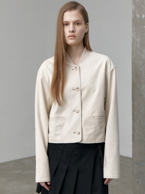 faux suede cropped blouson (ecru)
