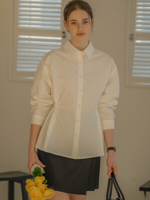 Classic double stitch button cotton shirt_Ivory