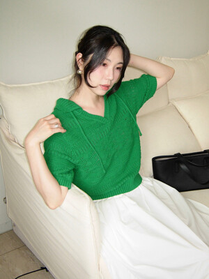 Crochet Open-Collar Knit Pullover