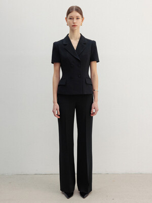 [SET]KAIDA Double breasted tailored half sleeve blazer + LUX Semi wide straight trousers (Modern black)
