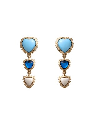 Triple blue heart drop earrings
