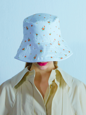 Reversible Flower bucket hat 004 White