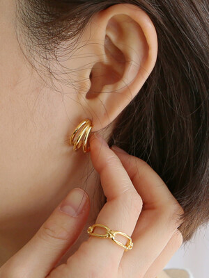 three line curve earring-gold (silver925)