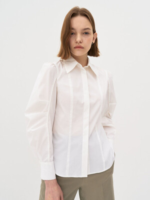 5P Tuck Sleeve Cotton Blend Shirt - White