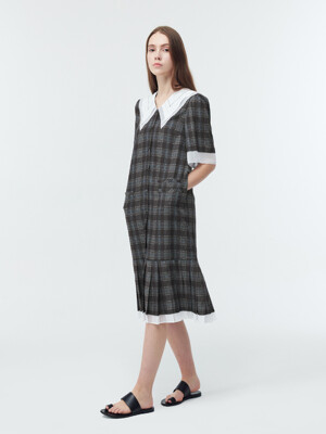 21SS SAILOR COLLAR DRESS-BROWN CHECK