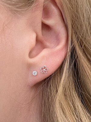 [2SET] cubic + mini flower earrings