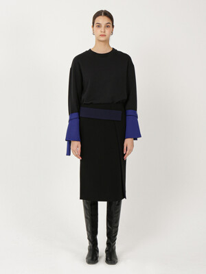 Color Block Midi Skirt_Black