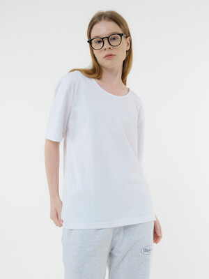 Round U-Neck Cotton Short-Sleeved T-Shirt 티셔츠 (아이보리)