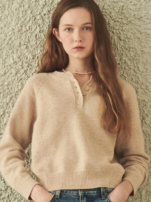 Henry Neck Cashmere Wool Knit Oatmeal