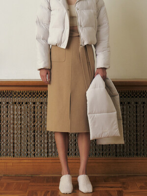 HANDMADE BELTED SKIRT, BEIGE