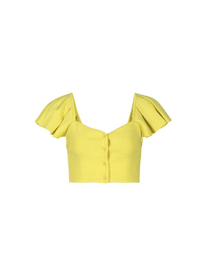 PUFF SLEEVE KNIT CROP TOP (YELLOW)