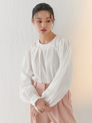 PIN TUCK PUFF BLOUSE WHITE