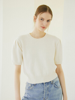 ROUND NECK PUFF SLEEVES KNIT_IVORY